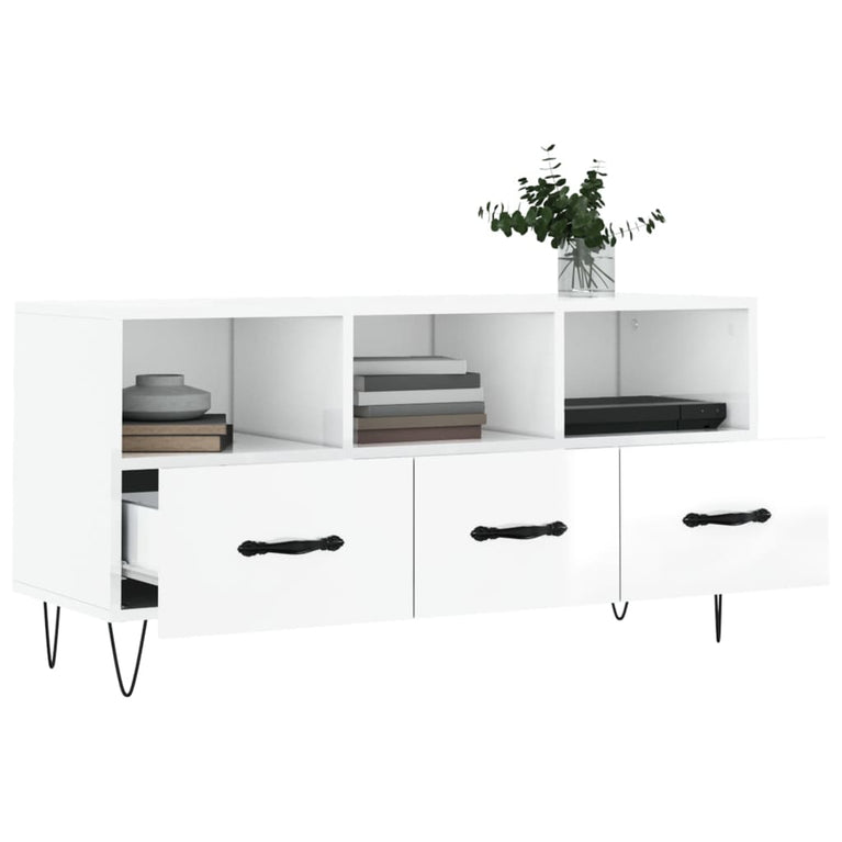 Tv-meubel 102x36x50 cm bewerkt hout hoogglans wit MeubelReus