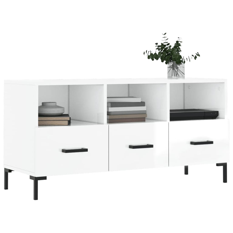 Tv-meubel 102x36x50 cm bewerkt hout hoogglans wit MeubelReus