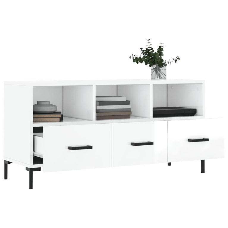 Tv-meubel 102x36x50 cm bewerkt hout hoogglans wit MeubelReus