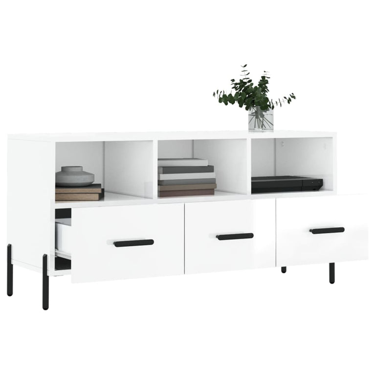 Tv-meubel 102x36x50 cm bewerkt hout hoogglans wit MeubelReus