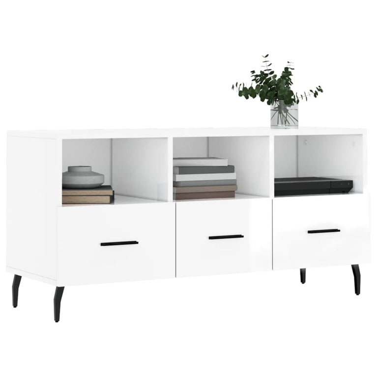 Tv-meubel 102x36x50 cm bewerkt hout hoogglans wit MeubelReus