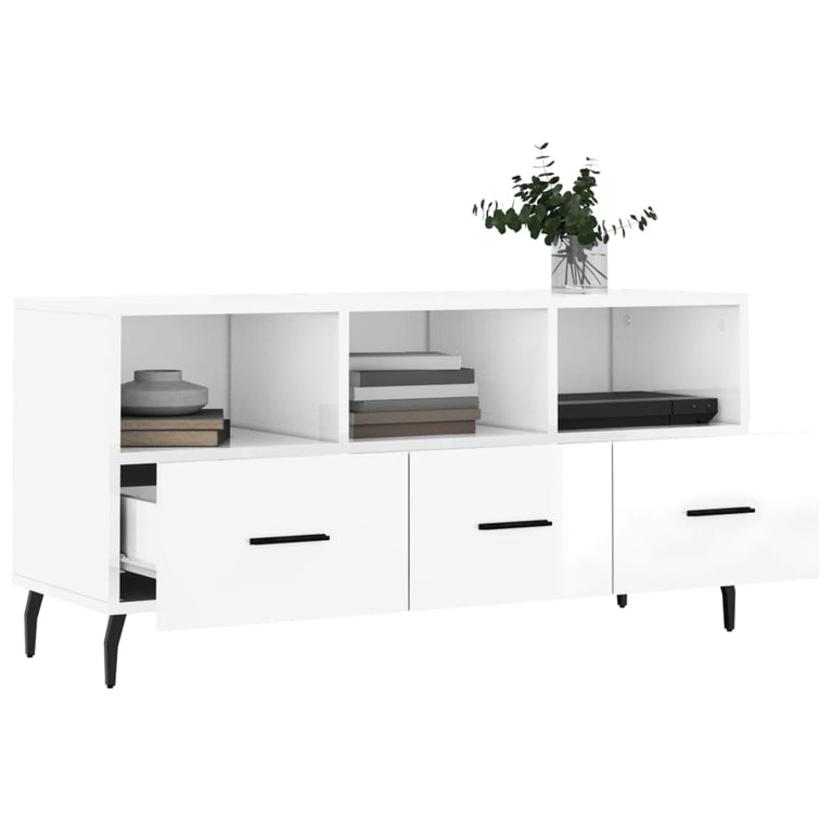 Tv-meubel 102x36x50 cm bewerkt hout hoogglans wit MeubelReus