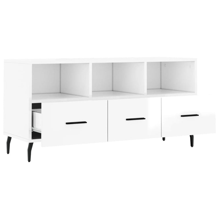 Tv-meubel 102x36x50 cm bewerkt hout hoogglans wit MeubelReus