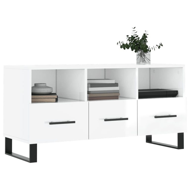 Tv-meubel 102x36x50 cm bewerkt hout hoogglans wit MeubelReus
