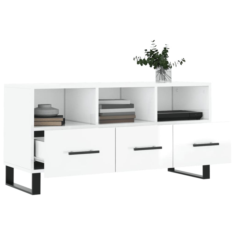 Tv-meubel 102x36x50 cm bewerkt hout hoogglans wit MeubelReus