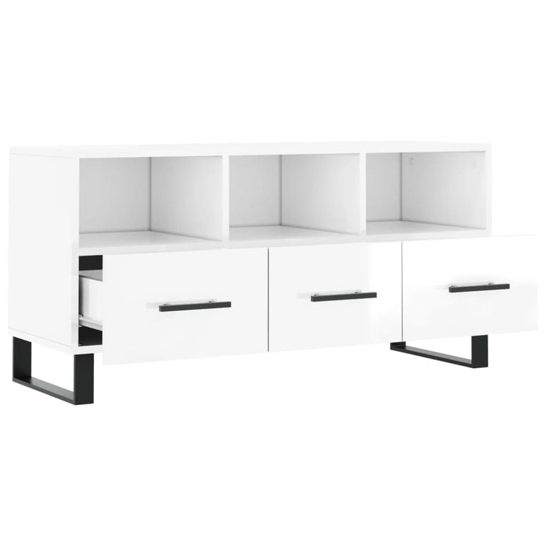 Tv-meubel 102x36x50 cm bewerkt hout hoogglans wit MeubelReus
