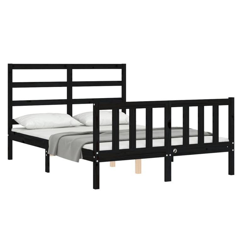 Bedframe met hoofdbord massief hout zwart 4FT Small Double
