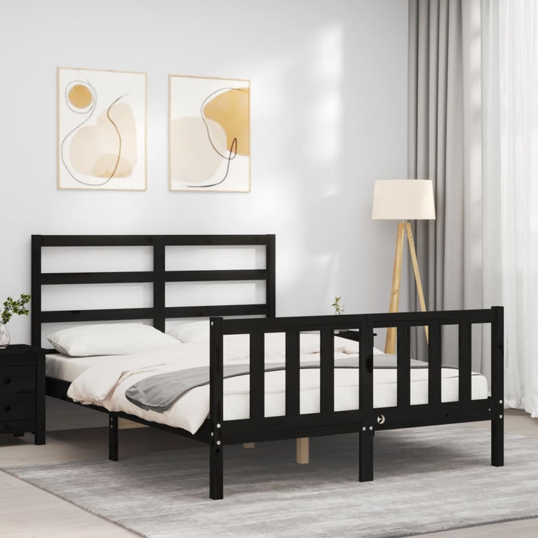 Bedframe met hoofdbord massief hout zwart 4FT Small Double