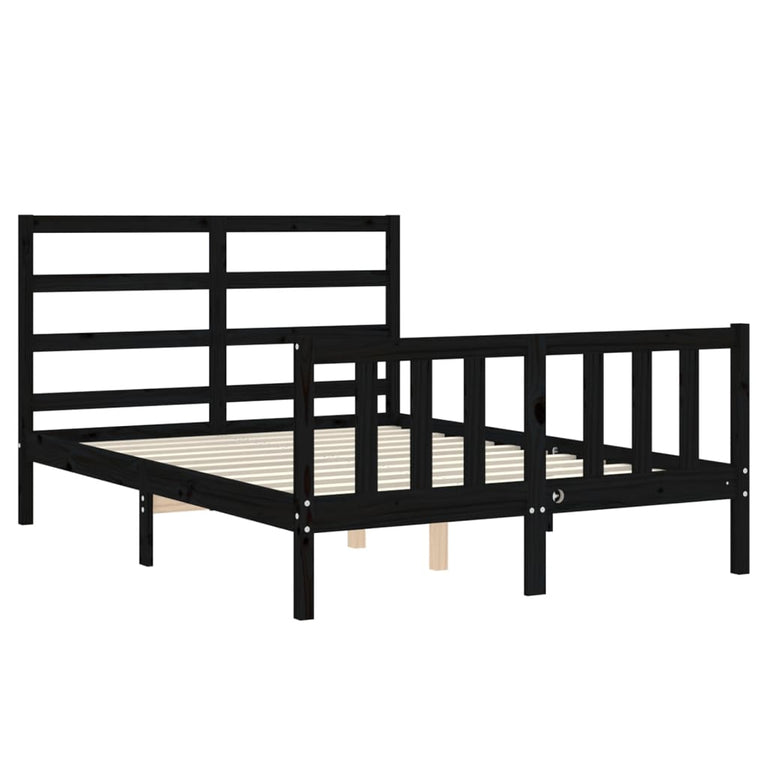 Bedframe met hoofdbord massief hout zwart 4FT Small Double
