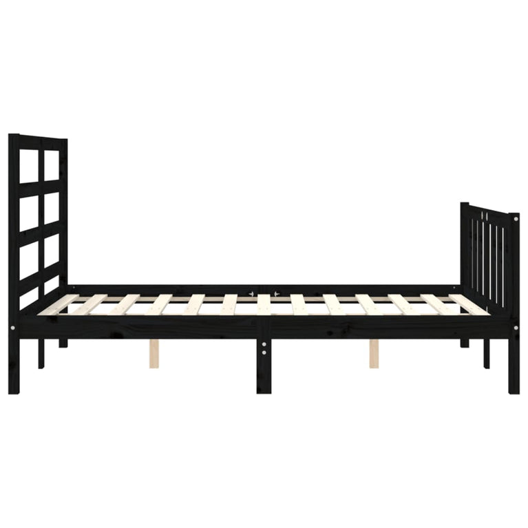 Bedframe met hoofdbord massief hout zwart 4FT Small Double