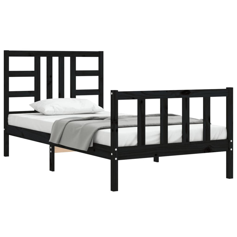 Bedframe met hoofdeinde massief hout zwart 90x190 cm