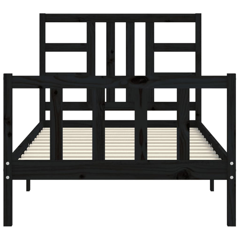Bedframe met hoofdeinde massief hout zwart 90x190 cm