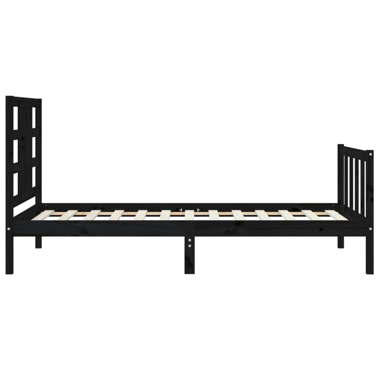 Bedframe met hoofdeinde massief hout zwart 90x190 cm