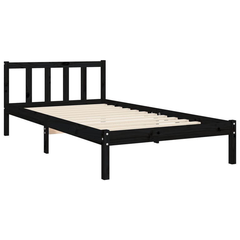 Bedframe met hoofdeinde massief hout zwart 90x190 cm