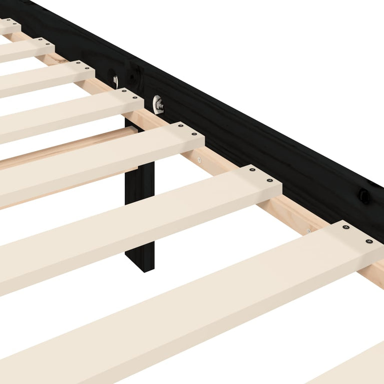 Bedframe met hoofdeinde massief hout zwart 90x190 cm