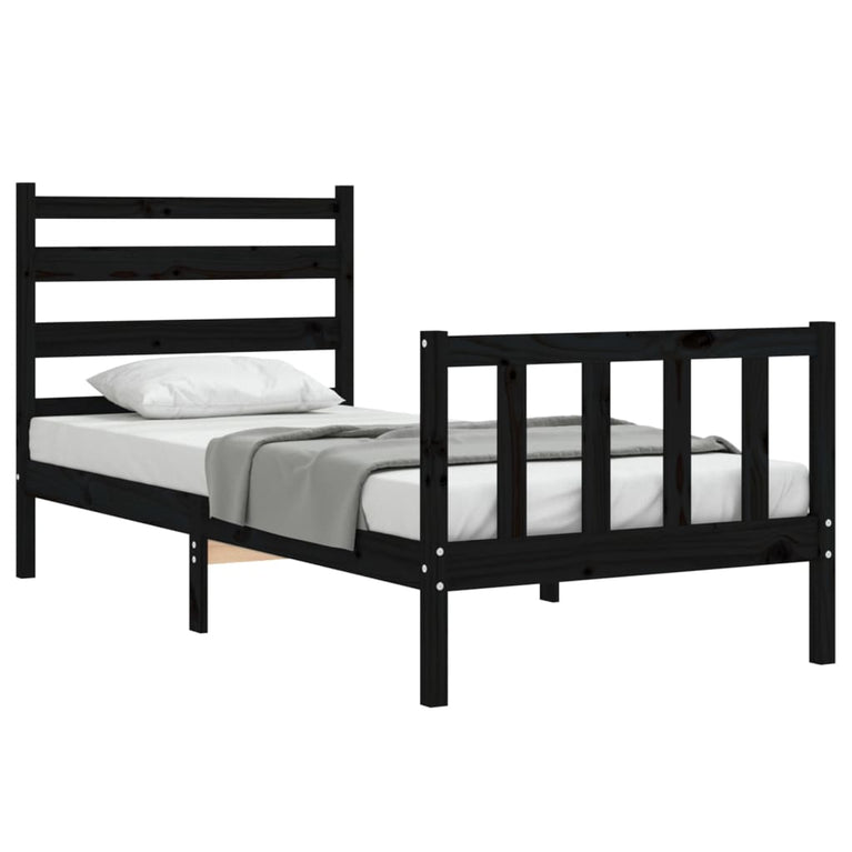 Bedframe met hoofdeinde massief hout zwart 90x190 cm