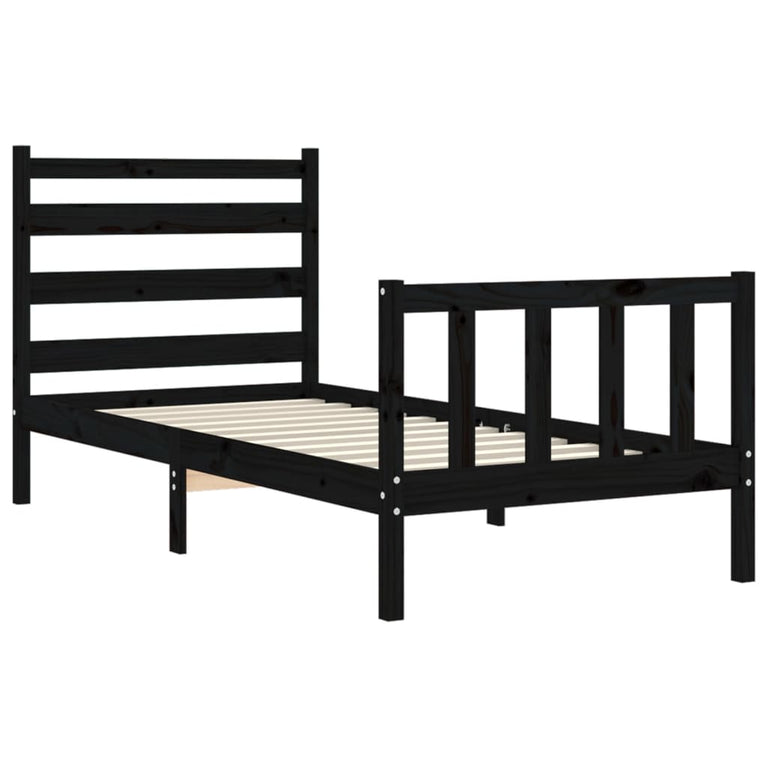 Bedframe met hoofdeinde massief hout zwart 90x190 cm