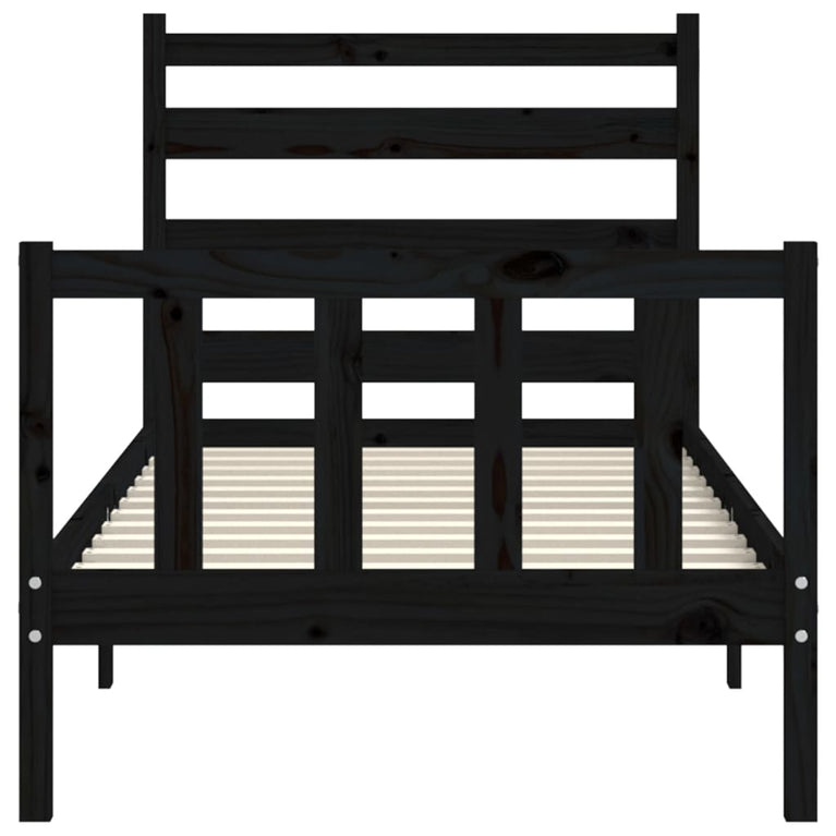Bedframe met hoofdeinde massief hout zwart 90x190 cm