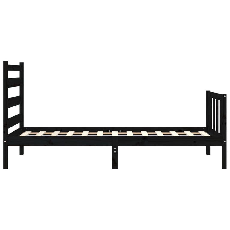 Bedframe met hoofdeinde massief hout zwart 90x190 cm