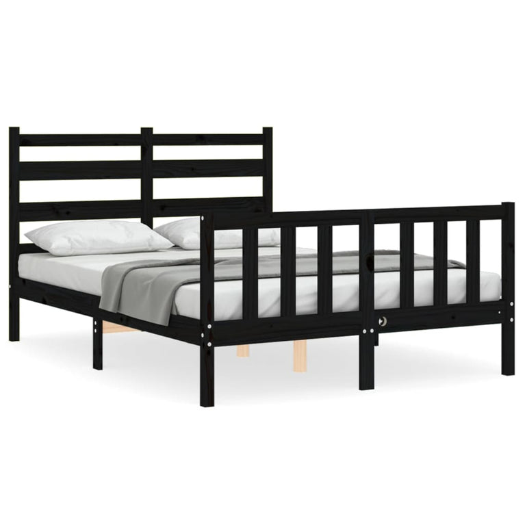 Bedframe met hoofdbord massief hout zwart 4FT6 Double