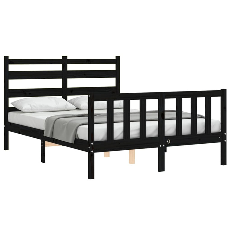 Bedframe met hoofdbord massief hout zwart 4FT6 Double