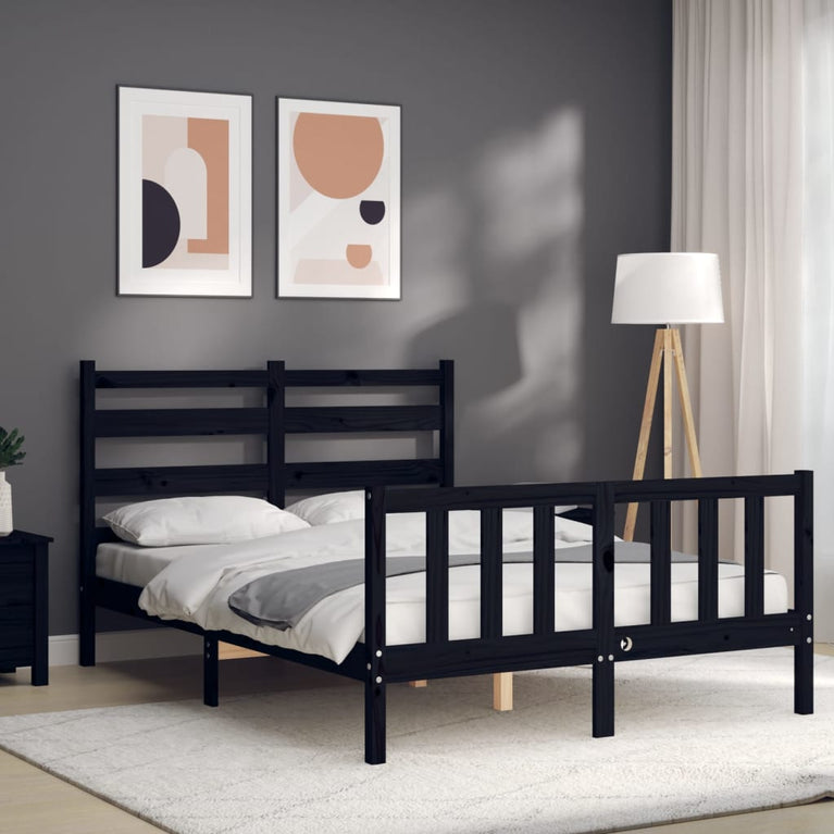 Bedframe met hoofdbord massief hout zwart 4FT6 Double