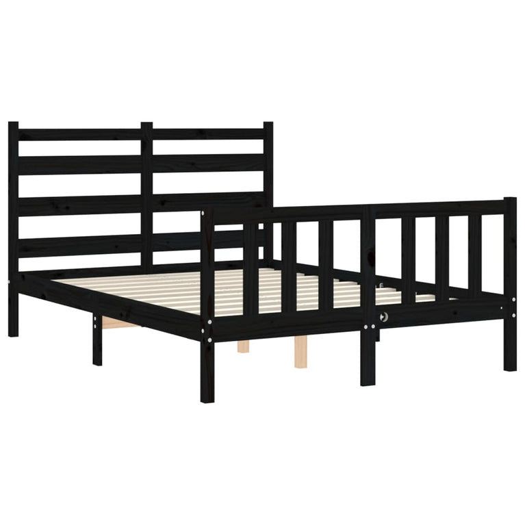 Bedframe met hoofdbord massief hout zwart 4FT6 Double