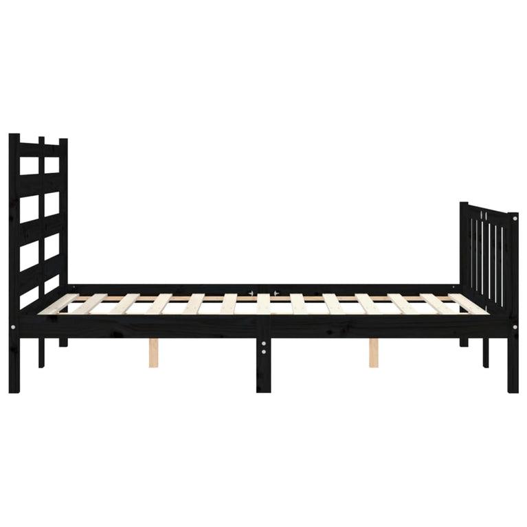 Bedframe met hoofdbord massief hout zwart 4FT6 Double