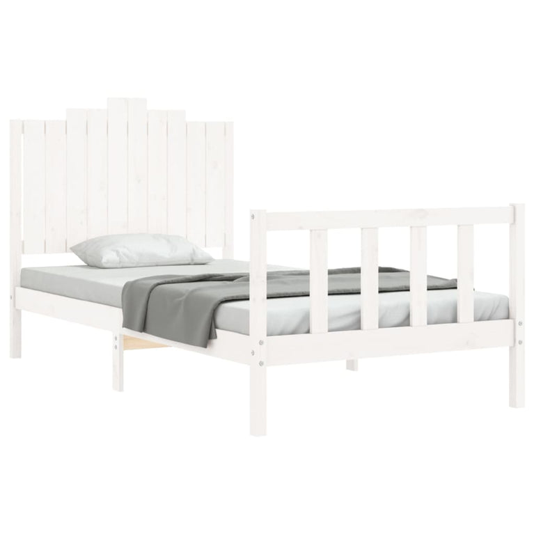 Bedframe met hoofdbord massief hout wit 100x200 cm