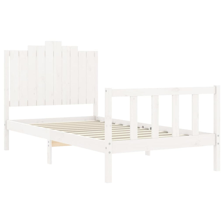 Bedframe met hoofdbord massief hout wit 100x200 cm