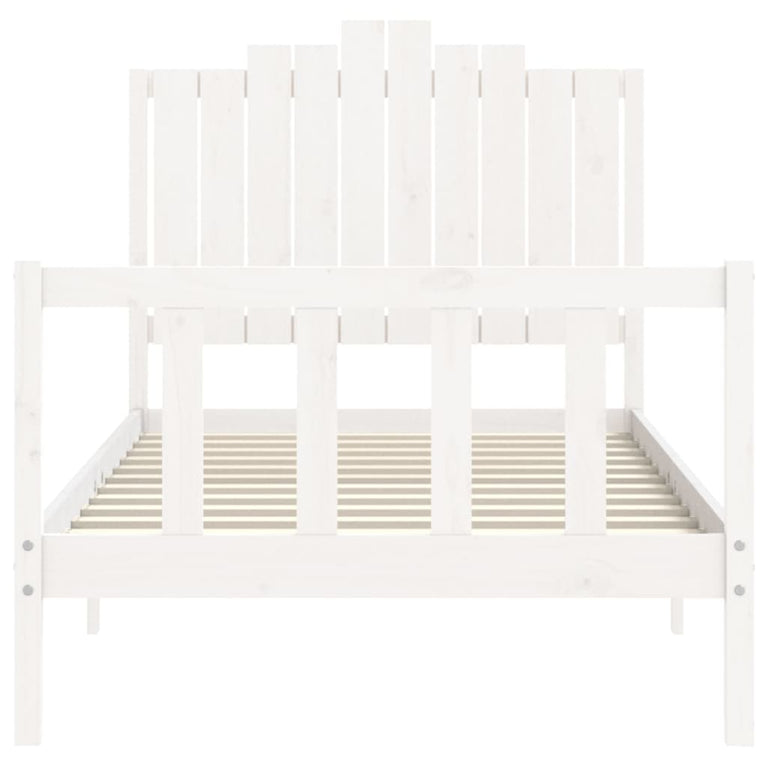 Bedframe met hoofdbord massief hout wit 100x200 cm