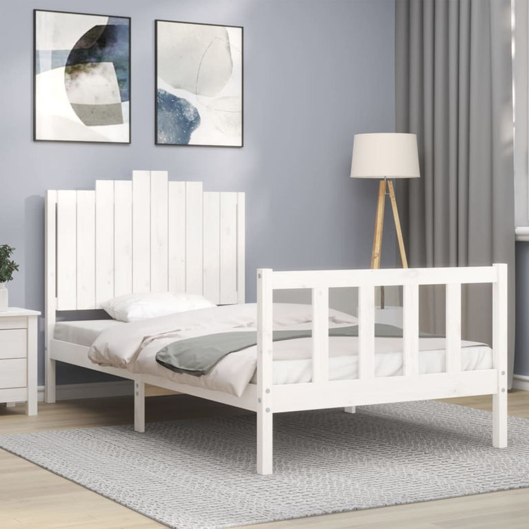 Bedframe met hoofdbord massief hout wit 100x200 cm
