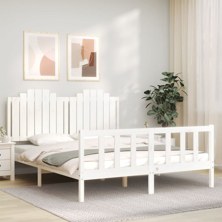 Bedframe met hoofdbord massief hout wit 5 FT King Size
