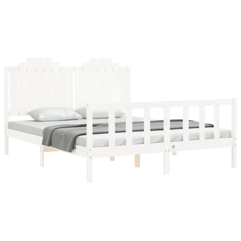 Bedframe met hoofdbord massief hout wit 5 FT King Size