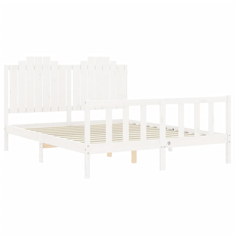 Bedframe met hoofdbord massief hout wit 5 FT King Size