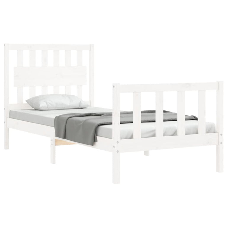 Bedframe met hoofdbord massief hout wit 3FT Single