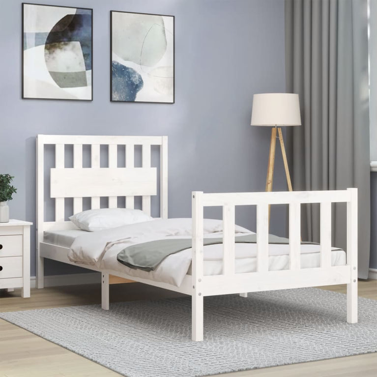 Bedframe met hoofdbord massief hout wit 3FT Single