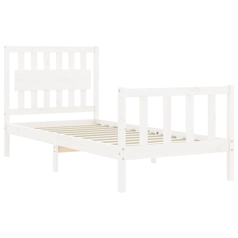 Bedframe met hoofdbord massief hout wit 3FT Single
