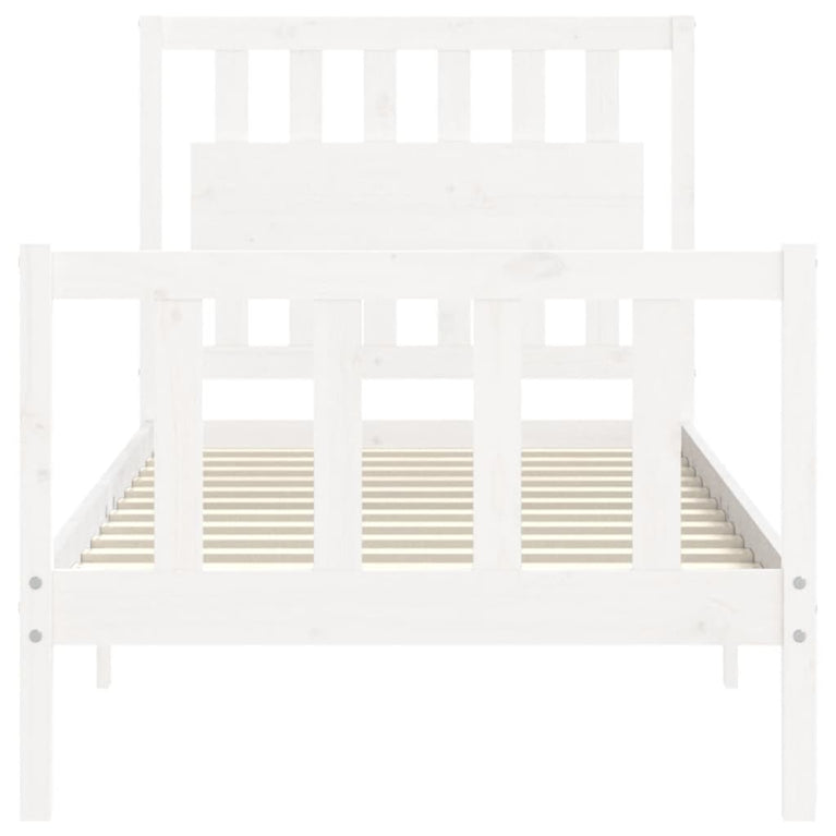 Bedframe met hoofdbord massief hout wit 3FT Single