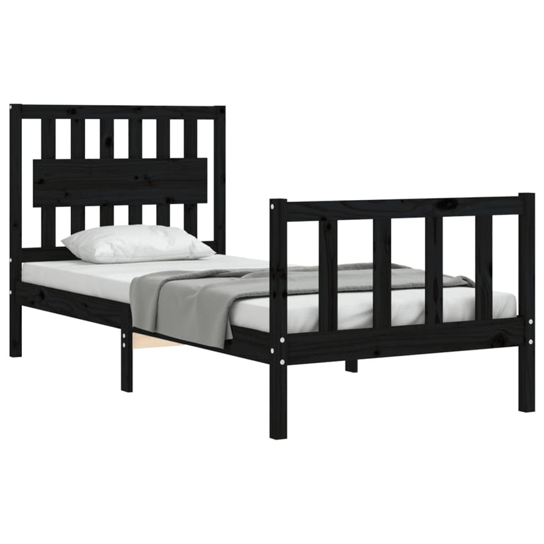 Bedframe met hoofdbord massief hout zwart 3FT Single