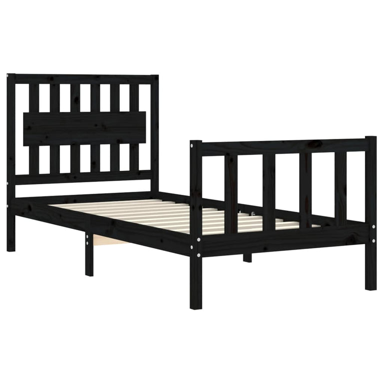 Bedframe met hoofdbord massief hout zwart 3FT Single