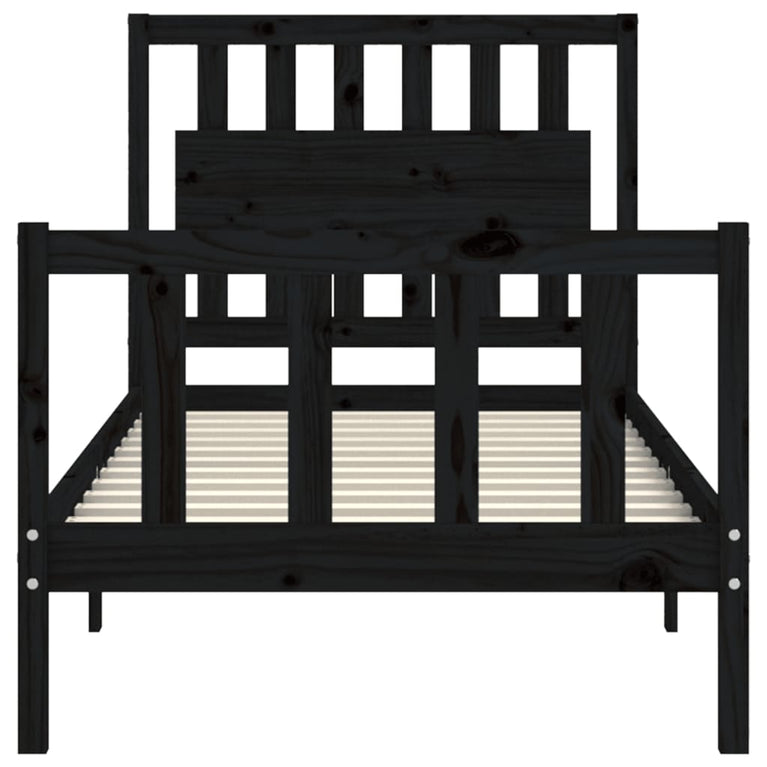 Bedframe met hoofdbord massief hout zwart 3FT Single