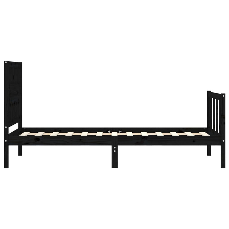 Bedframe met hoofdbord massief hout zwart 3FT Single