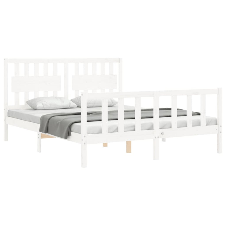 Bedframe met hoofdbord massief hout wit 5 FT King Size