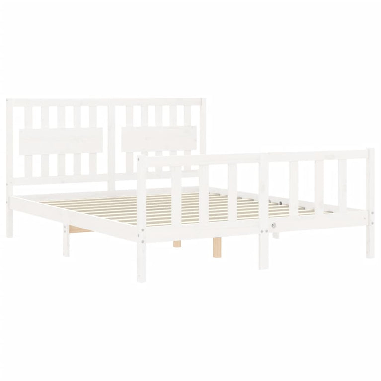 Bedframe met hoofdbord massief hout wit 5 FT King Size