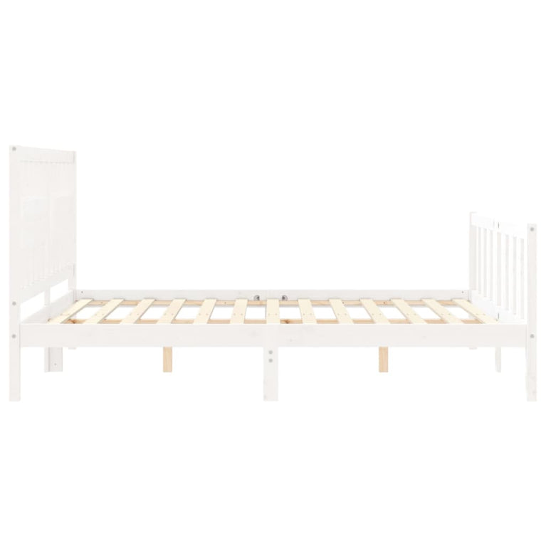 Bedframe met hoofdbord massief hout wit 5 FT King Size