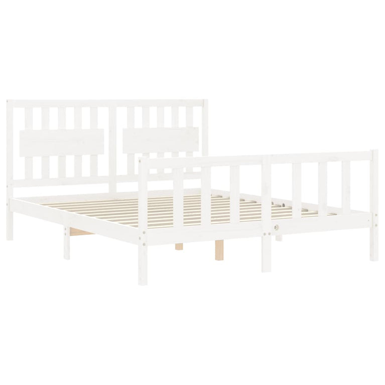 Bedframe met hoofdbord massief hout wit 160x200 cm