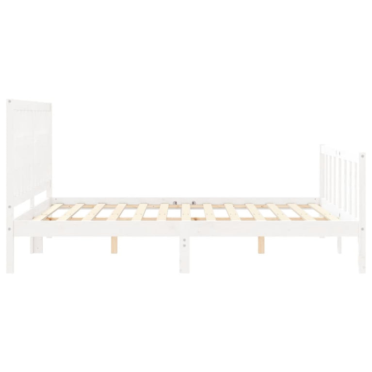 Bedframe met hoofdbord massief hout wit 160x200 cm