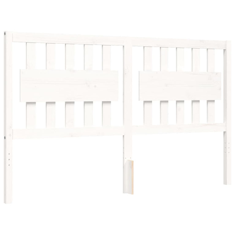 Bedframe met hoofdbord massief hout wit 160x200 cm