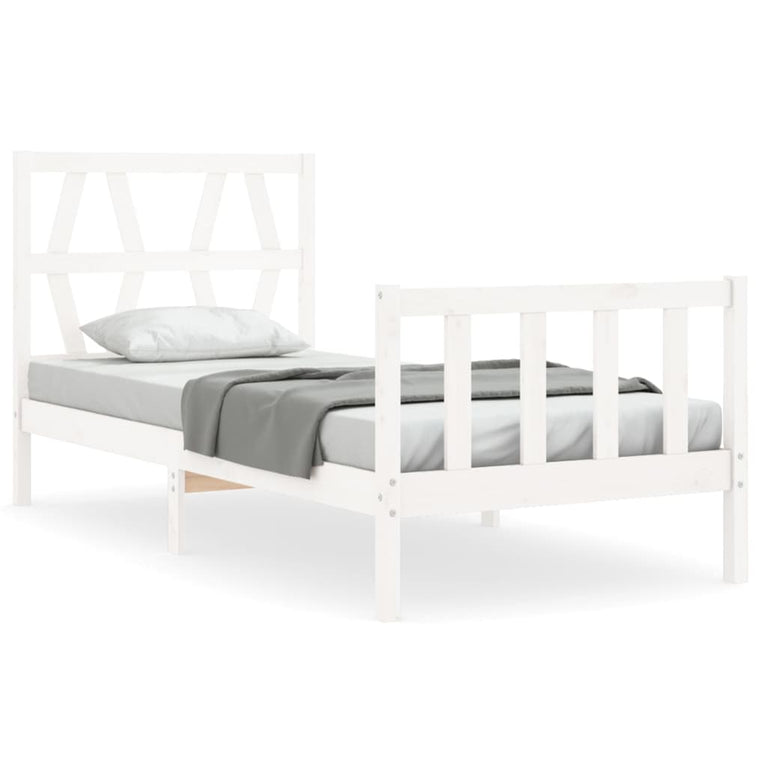 Bedframe met hoofdbord massief hout wit 3FT Single